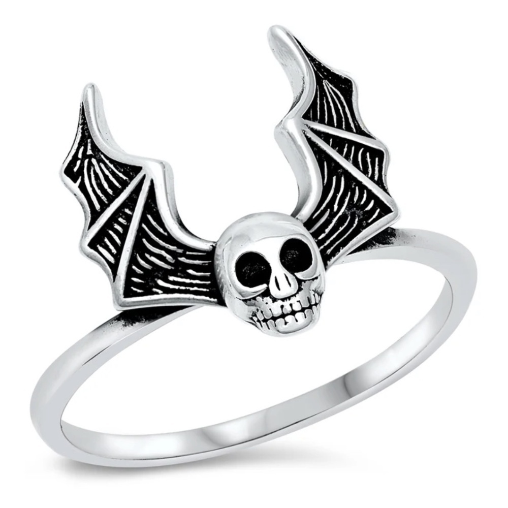 Sterling Silver Ring – Skull Bat Design (Size 5)